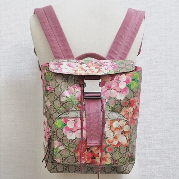 Gucci Handbags - Gucci Floral Backpack - Pink and Brown